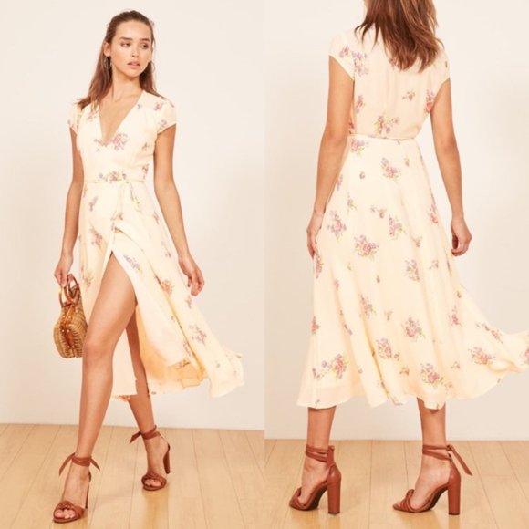 Reformation Dresses & Skirts - REFORMATION Carina Ylw Floral Wrap Midi Dress Med